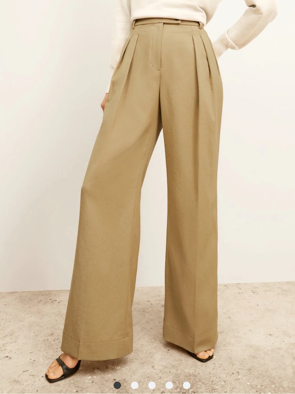 MM Lafleur Wide-Leg Pleated Trousers in Khaki